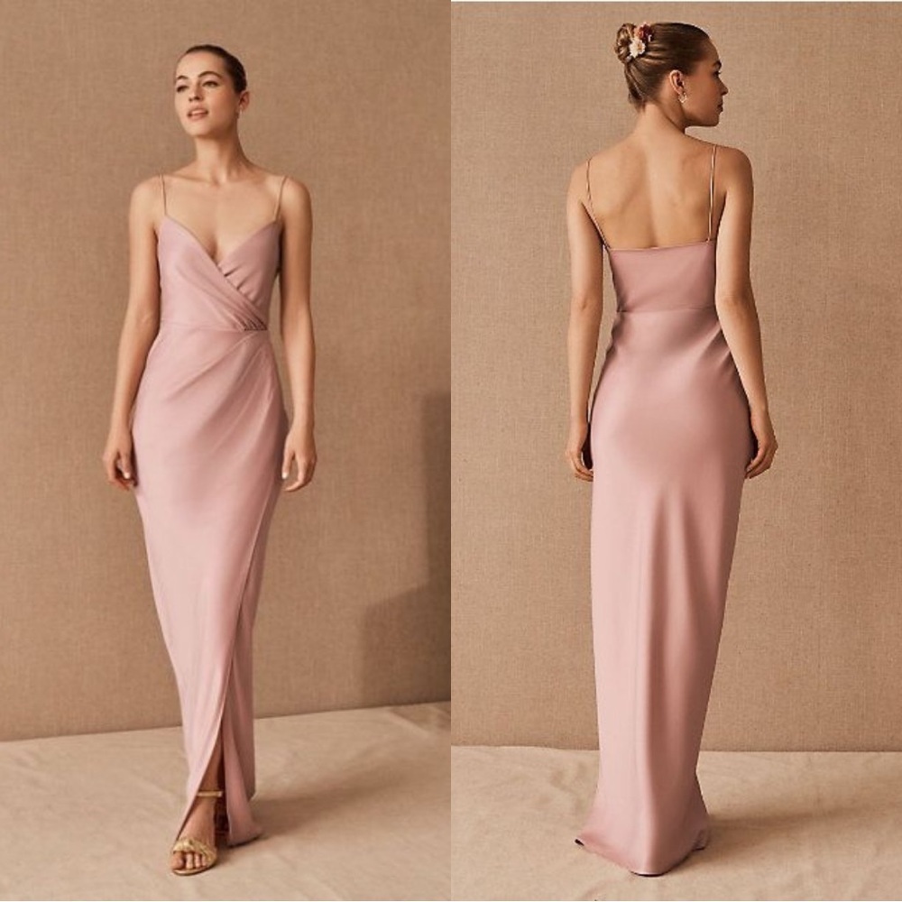 BHLDN Blush Pink Satin Spaghetti-Strap Maxi Dress